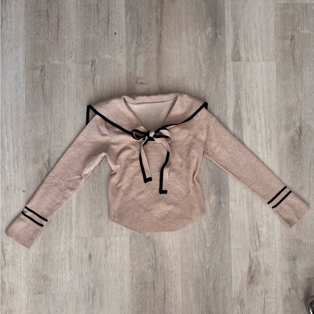 Sailor Tie Neck Pink Sweater with Black Trim Size XS/S